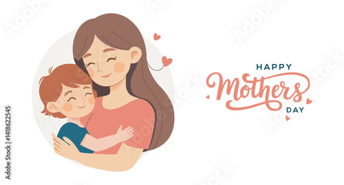 Mother's Day banner. Mother's Day greeting card. Mom and baby vector illustration. Happy Mother's Day card, poster, label, template, sale, flyer, clip art, graphic.