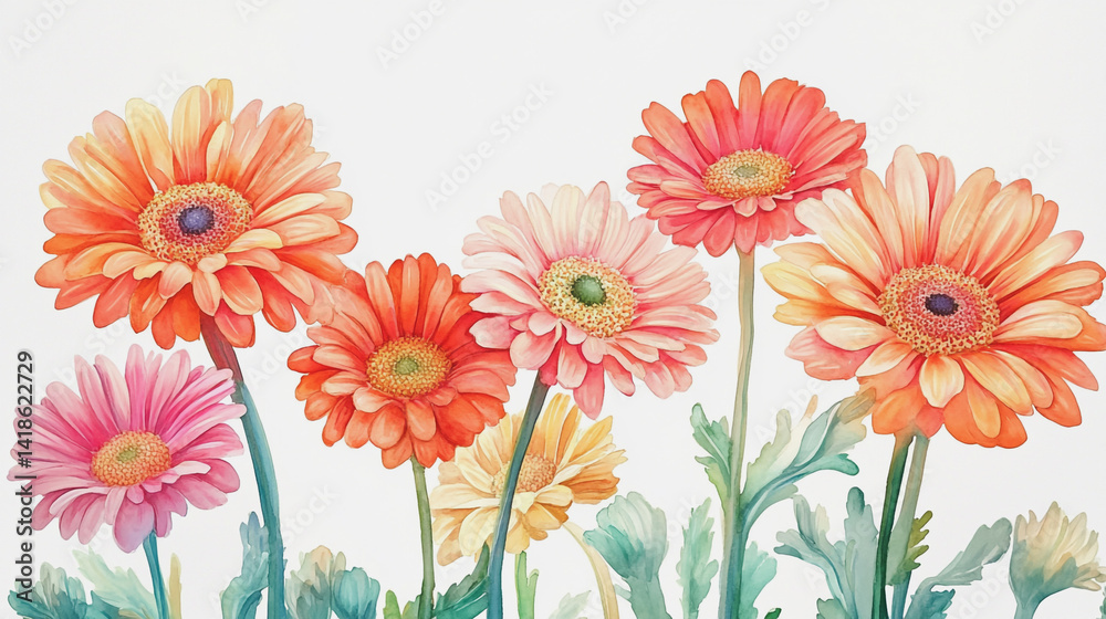 Elegant wedding invitation card background . Minimal hand painted watercolor Gerbera flowers texture template background. Design for wedding, vip cover, poster, rsvp moderncard.Valentine's Day Elegant wedding invitation card background . Minimal hand painted watercolor Gerbera flowers texture template background. Design for wedding, vip cover, poster, rsvp moderncard.Valentine's Day