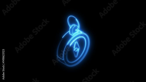 Glowing neon compass icon 4k isolated on black background. HD Video motion graphic animation