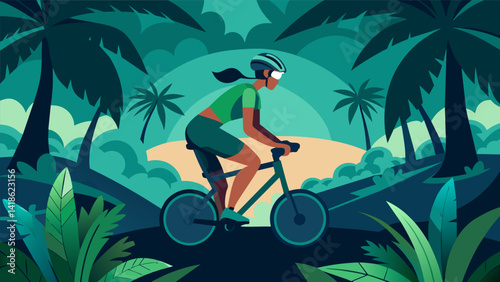 Obraz na płótnie Pedal through a jungle paradise while tackling a series of intense sprints in our immersive VR spin class.. Vector illustration w salonie