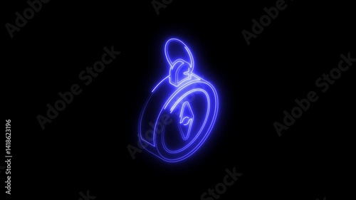 Glowing neon compass icon 4k  isolated on black background. HD Video motion graphic animation