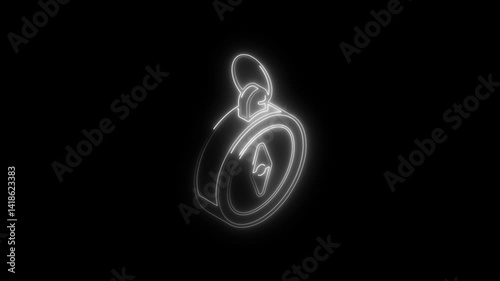 Glowing neon compass icon 4k  isolated on black background. HD Video motion graphic animation