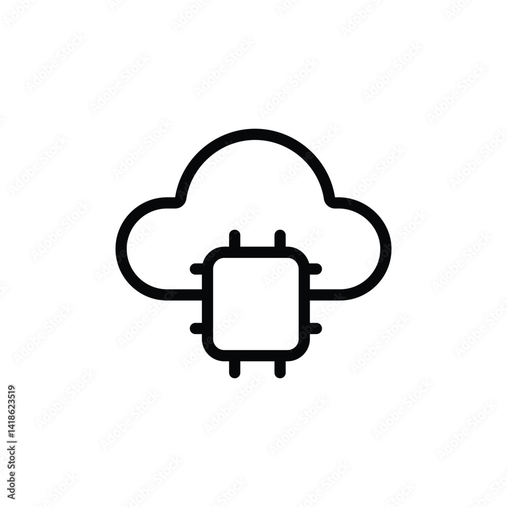 Cloud Computing and Data Processing Modern Microchip Icon in Cloud Symbol Technology Vector Illustration Cloud Computing and Data Processing Modern Microchip Icon in Cloud Symbol Technology Vector Illustration