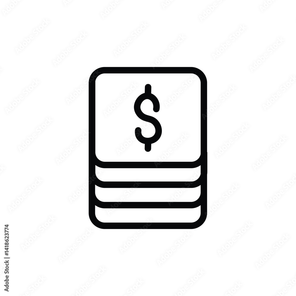 Stack of Cash Icon Simple Line Art Illustration of Money for Finance, Business, and Wealth Concepts