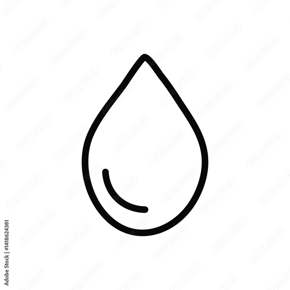 Simple Line Art Water Drop Icon Clean, Minimalist Hydration Symbol for Websites and Apps