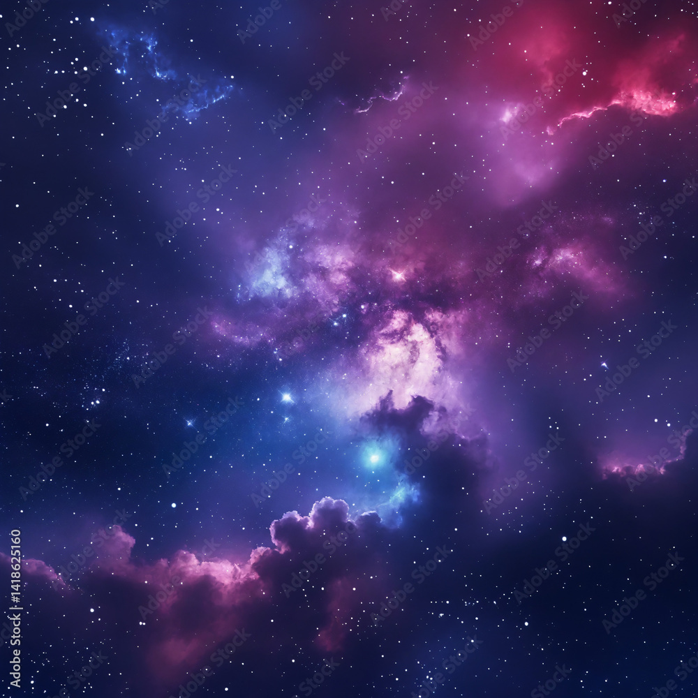 Naklejka premium Cosmic nebula in vibrant colors with a starry background 