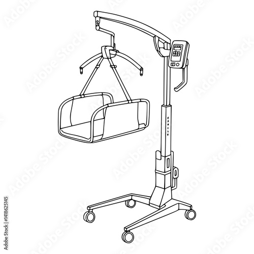 Line Art of Minimal Patient Lift Line Drawing - Mobility Assistance Equipment
