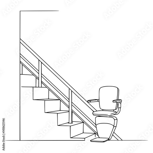 Line Art of Minimal Stair Lift Line Drawing - Home Mobility Device