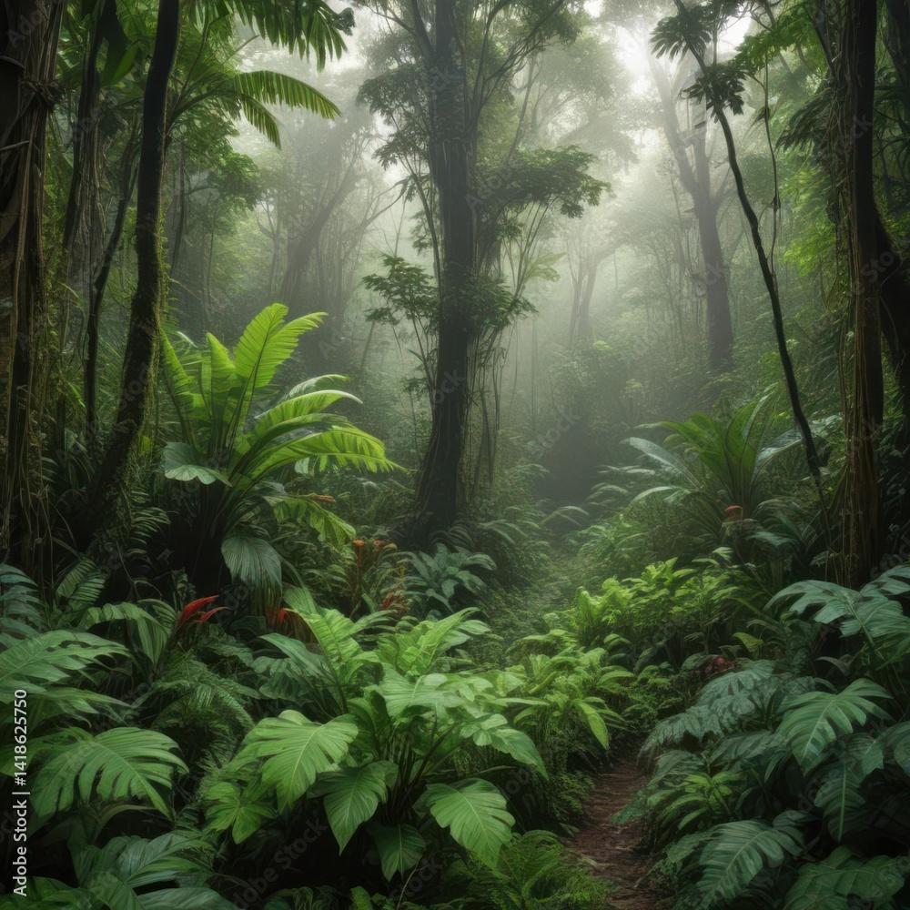 Fototapeta premium morning in the forest, morning in the woods, misty morning in the forest