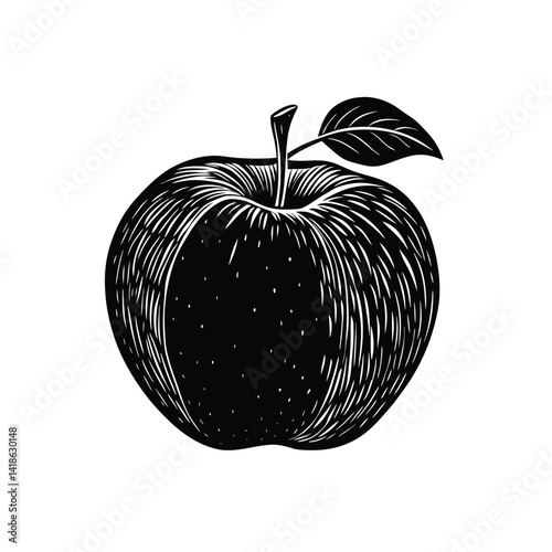 A simple black silhouette of a single apple with a leaf, Apple fruit flat icon, Minimalist apple isolated on white background