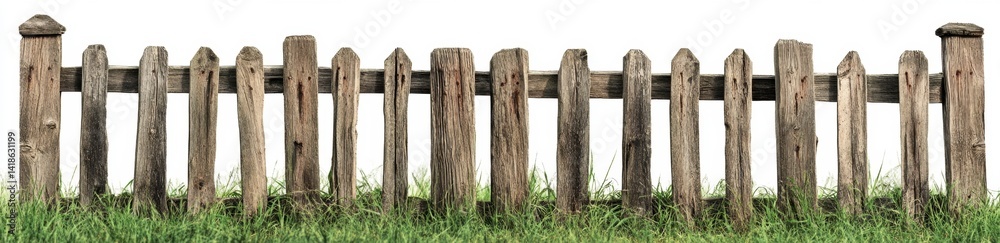 Obraz premium Rustic Wooden Fence Surrounded by Lush Green Grass Landscape