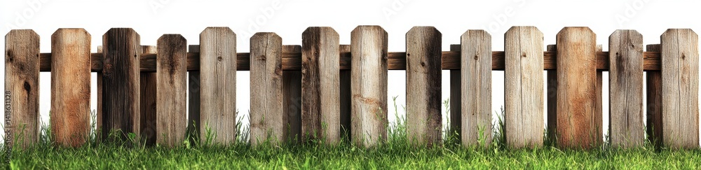 Rustic Wooden Fence with Green Grass Background for Outdoor Setting Rustic Wooden Fence with Green Grass Background for Outdoor Setting