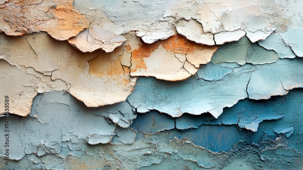 Peeling paint reveals a layered texture of muted colors. Peeling paint reveals a layered texture of muted colors.