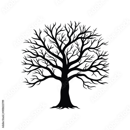 A leafless tree silhouette in detailed vector art, ideal for winter and dead tree design. This tree silhouette offer a unique and awesome visual