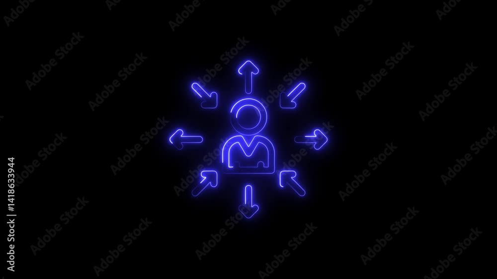 Glowing neon directional arrows icon 4k  isolated on black background. HD Video motion graphic animation