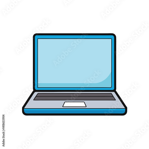 Laptop computer with blank, empty display screen, vector flat illustration isolated on white background
