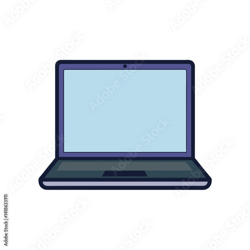 Laptop computer with blank, empty display screen, vector flat illustration isolated on white background