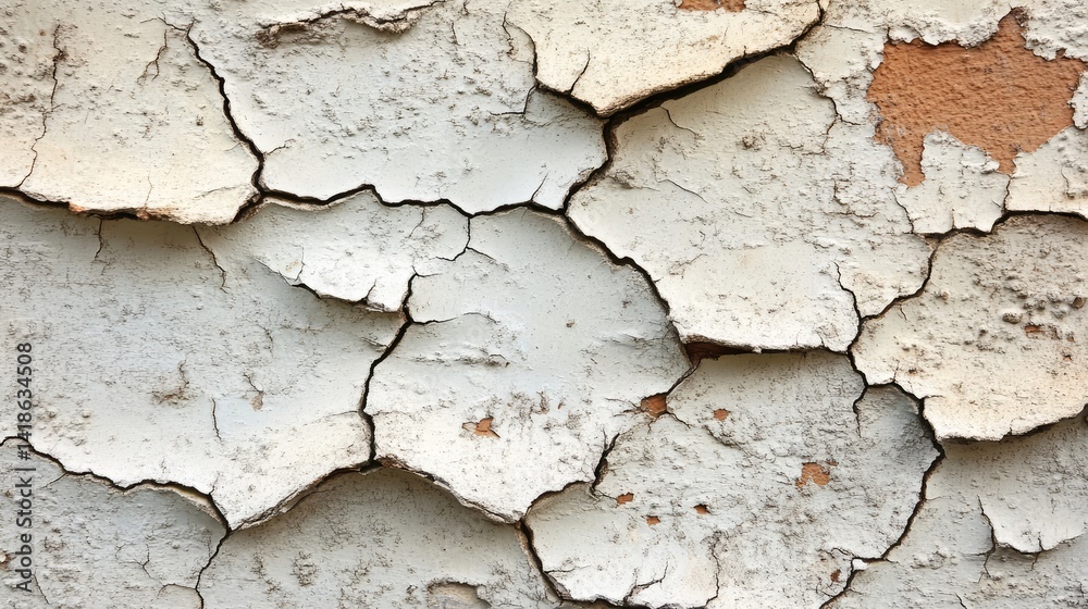 Peeling paint reveals a network of deep cracks on weathered surface. Peeling paint reveals a network of deep cracks on weathered surface.