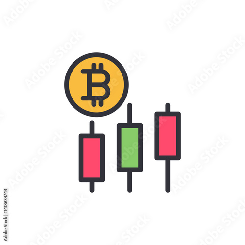 Bitcoin analytics colored icons, minimalist vector illustration ,simple transparent graphic element .Isolated on white background