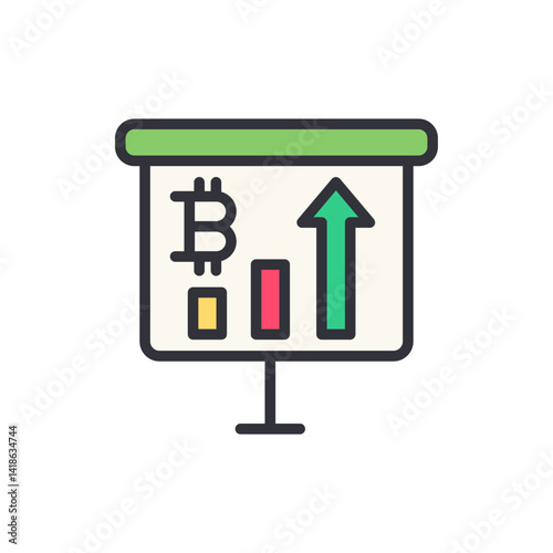 Bitcoin analytics colored icons, minimalist vector illustration ,simple transparent graphic element .Isolated on white background