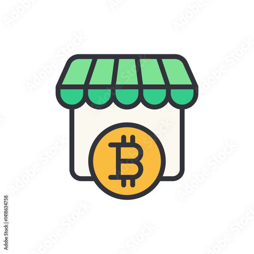 Bitcoin market colored icons, minimalist vector illustration ,simple transparent graphic element .Isolated on white background