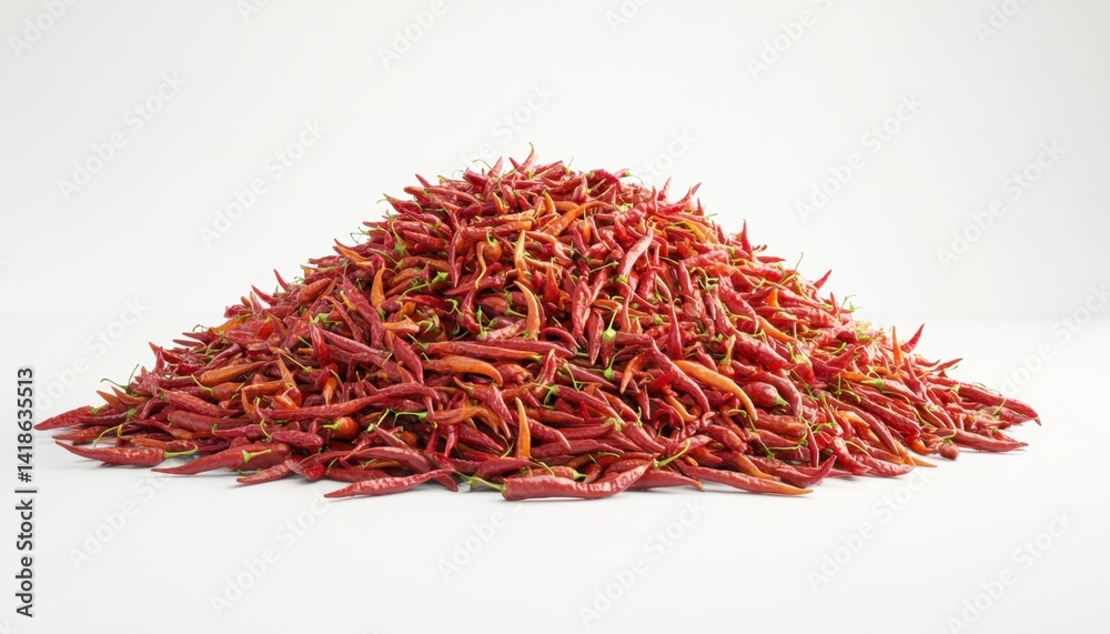 Naklejka premium Pile of Red Chili Peppers Freshly Harvested on a White Background