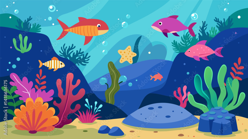 A soothing underwater world with graceful sea creatures and colorful coral formations to ease the mind and soothe the soul.. Vector illustration