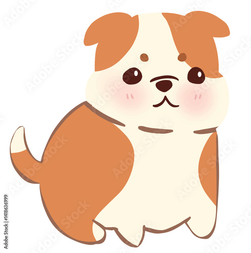 Adorable brown and white puppy icon sitting happily