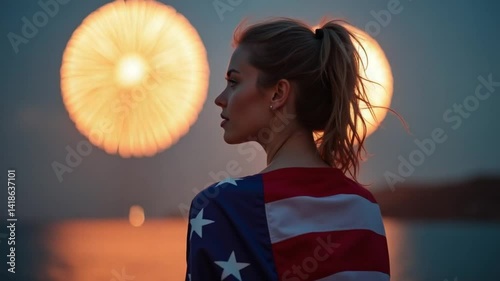 Woman Celebrating Independence Day with American Flag – Patriotism, Freedom, and National Pride
