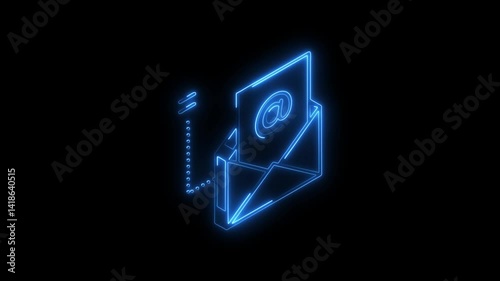 Glowing neon email icon 4k isolated on black background. HD Video motion graphic animation