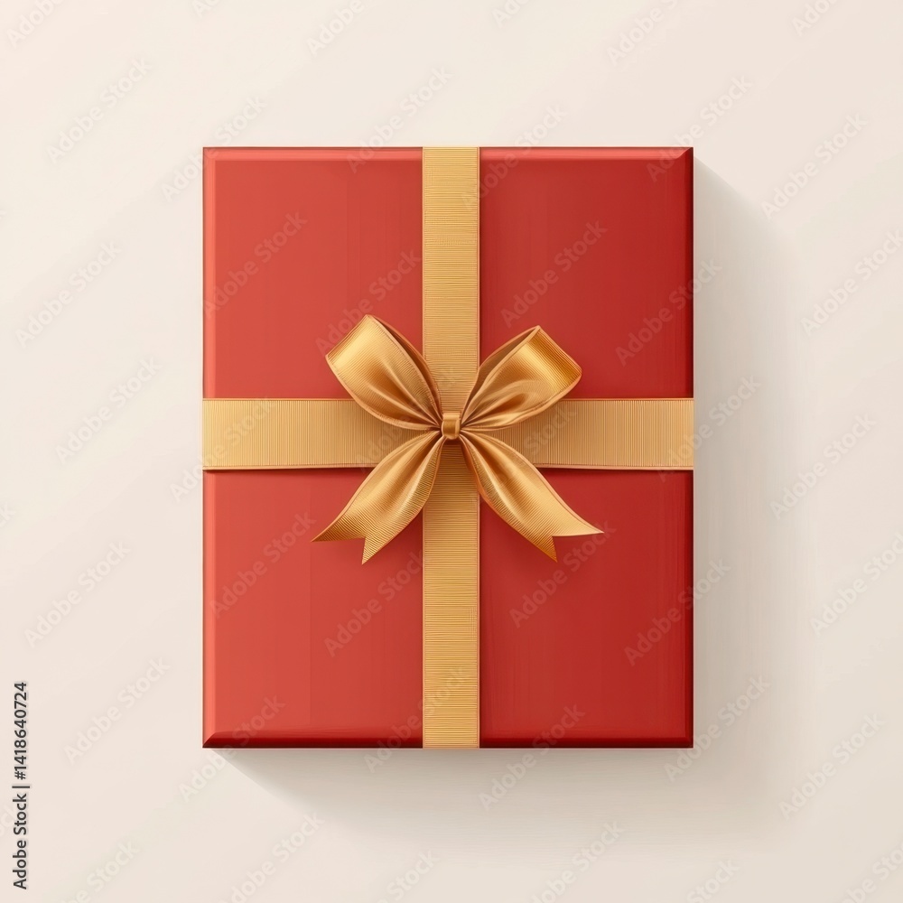 Red Gift Box with Golden Ribbon on a Light Background