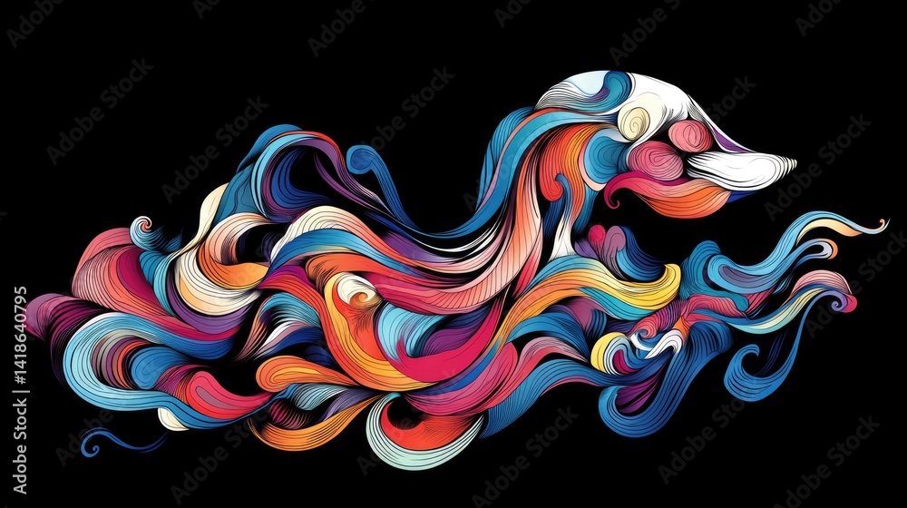 Obraz premium A vibrant abstract design of swirling, layered colors against a stark black background.