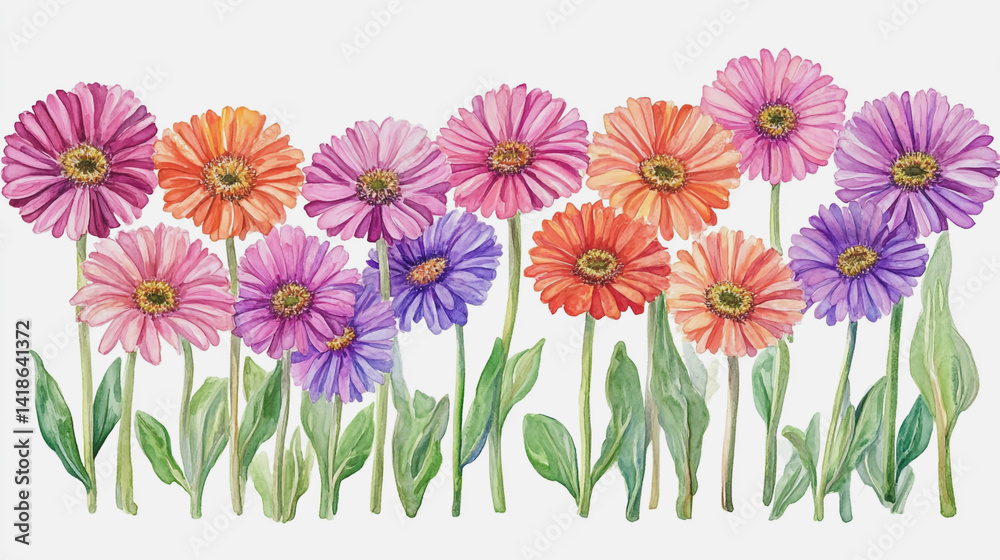 Obraz premium Elegant wedding invitation card background . Minimal hand painted watercolor Gerbera flowers texture template background. Design for wedding, vip cover, poster, rsvp moderncard.Valentine's Day