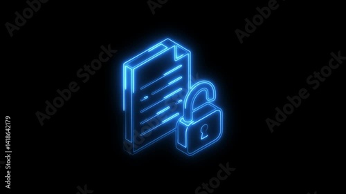 Glowing neon encrypted data icon 4k isolated on black background. HD Video motion graphic animation