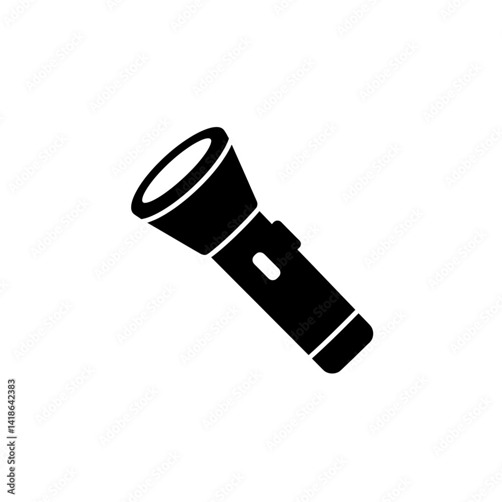 Black silhouette flashlight icon in simple vector style with beam direction and minimal flashlight design Black silhouette flashlight icon in simple vector style with beam direction and minimal flashlight design