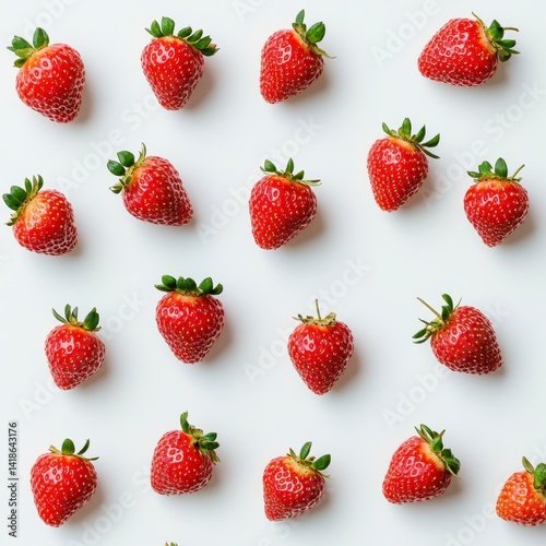 Fresh Red Strawberries Arranged Neatly on White Background photo