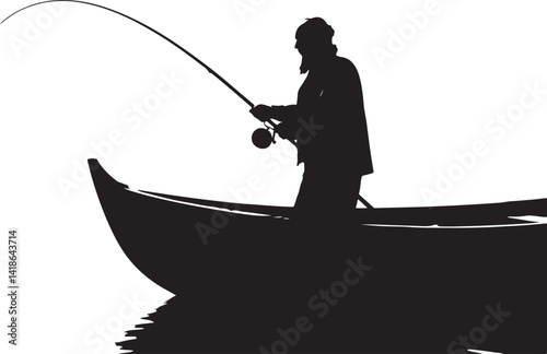Coastal Conqueror Fisherman silhouette on Small Boat vector 