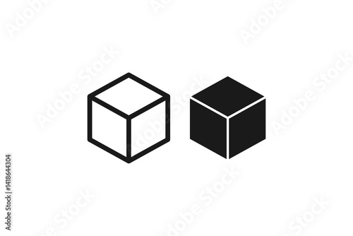 cube or box icon line and flat