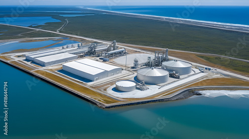 Aerial View of Salt Production Facility Near Coastal Shoreline