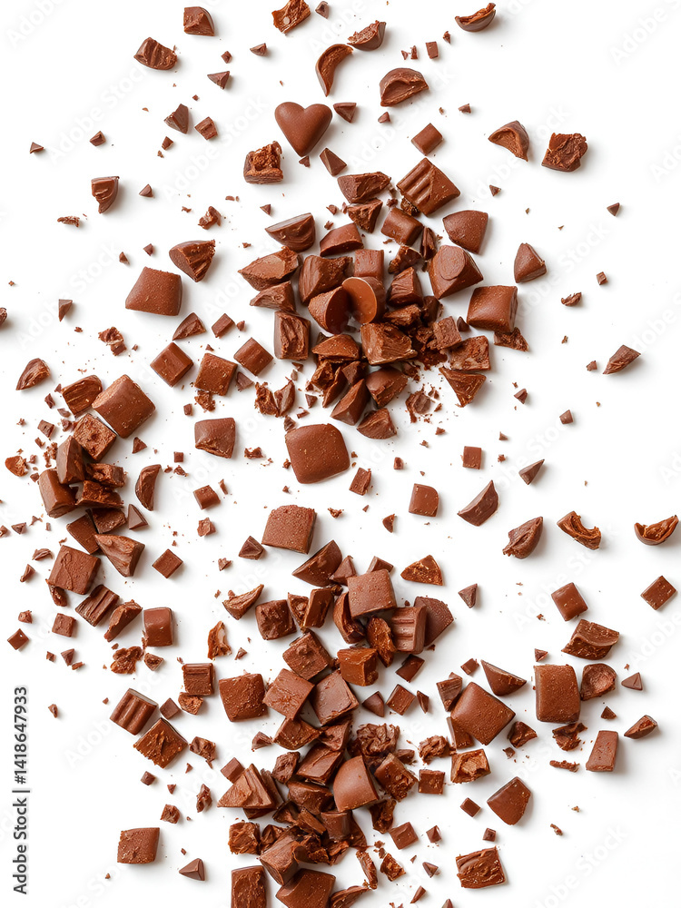 Fototapeta premium Chopped, milled chocolate falling on white background