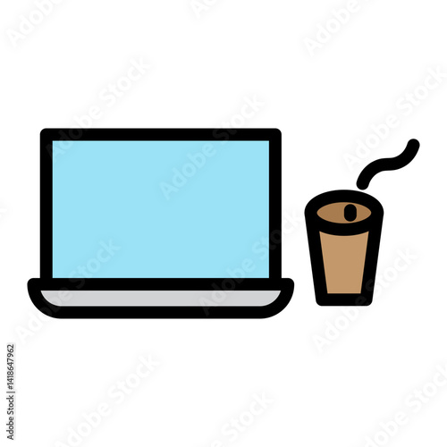 Coffee and Laptop Vector Filled Icon Design