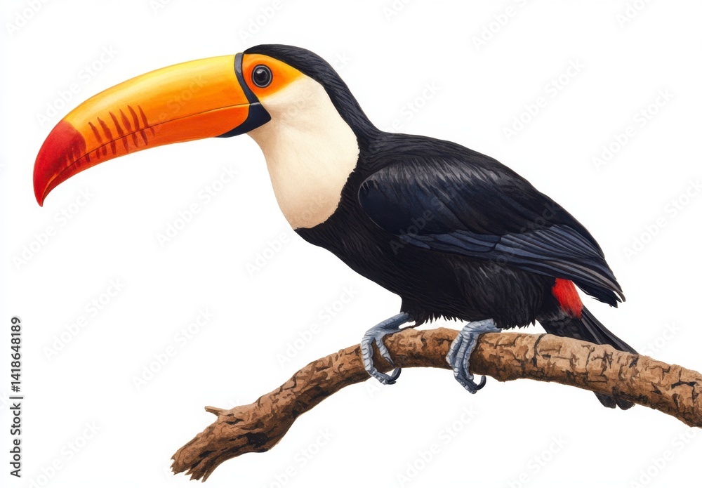 Fototapeta premium Vibrant Toucan Perched on Branch with Stunning Colorful Beak