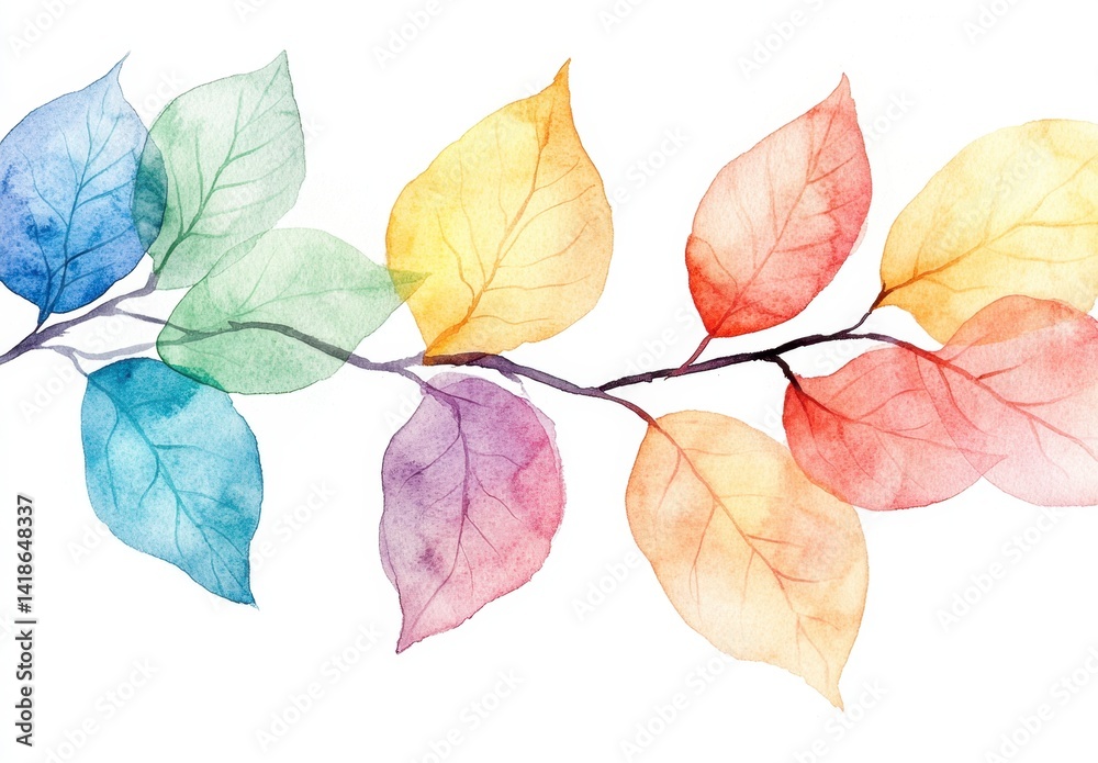 Obraz premium Colorful Watercolor Leaves Illustration on White Background