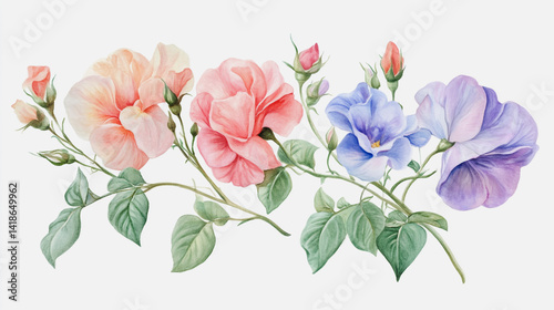 Elegant wedding invitation card background . Minimal hand painted watercolor botanical flowers texture template background. Design for wedding, vip cover, poster, rsvp moderncard.Valentine's Day

