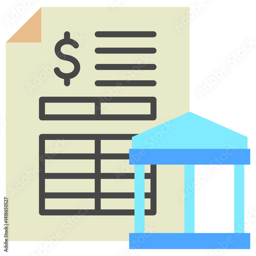 Bank Statement mini illustration flat color icon, use for taxation, economy, business, finance, UI, UX kit, app and web development, digital or print.