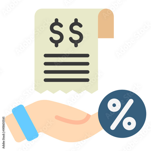 Charge Slip mini illustration flat color icon, use for taxation, economy, business, finance, UI, UX kit, app and web development, digital or print.