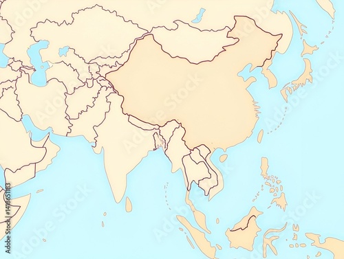 Obraz na płótnie Asia map indicating the boundaries of each country. w salonie