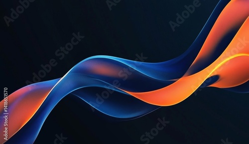 Abstract blue and orange wave flowing on dark background. (1)