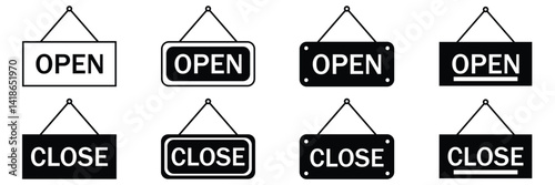   Set of open and closed sign board symbol hanging, icon, board icons  of vector illustration