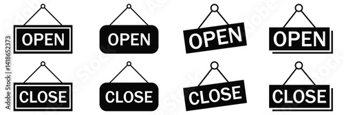   Set of open and closed sign board symbol hanging, icon, board icons  of vector illustration
